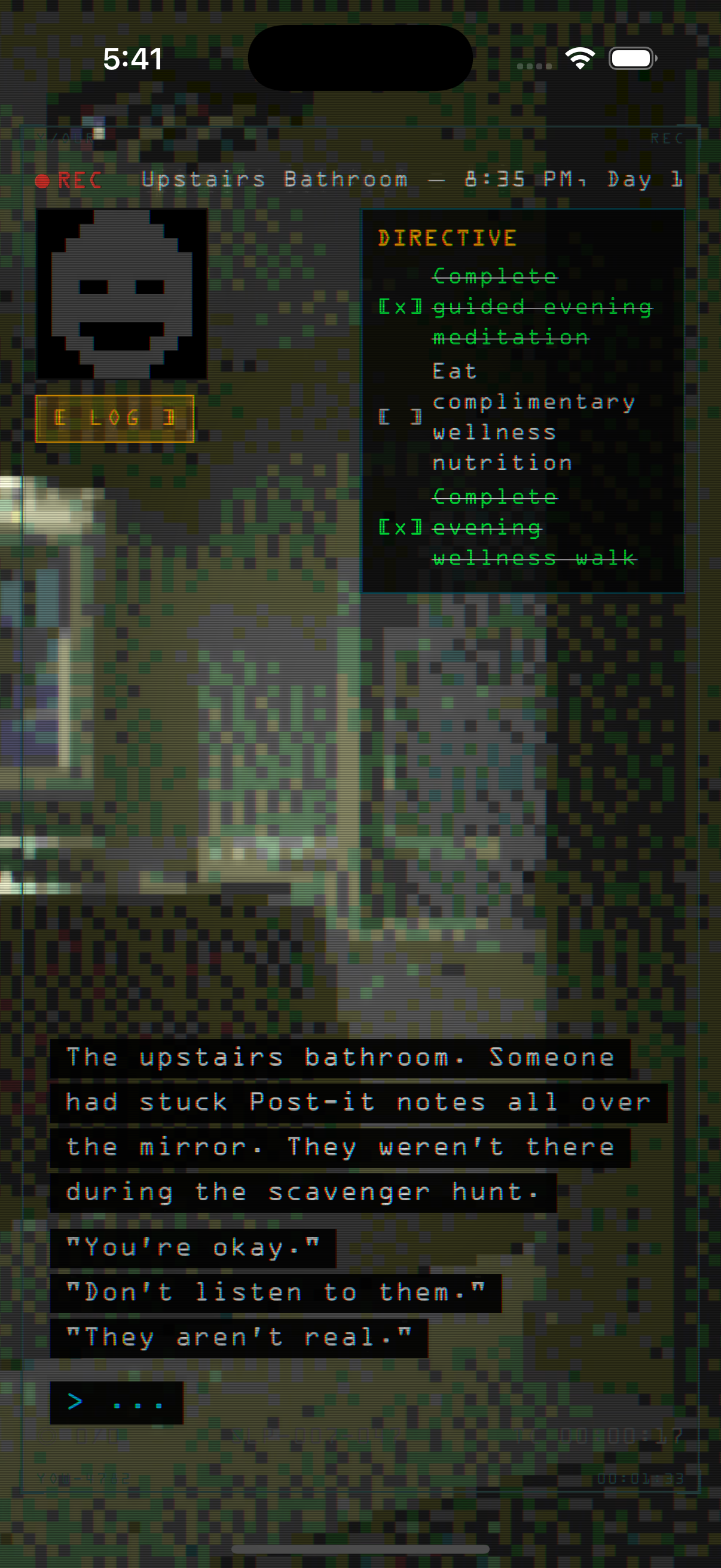 gameplay, with the scene's video loop running behind it